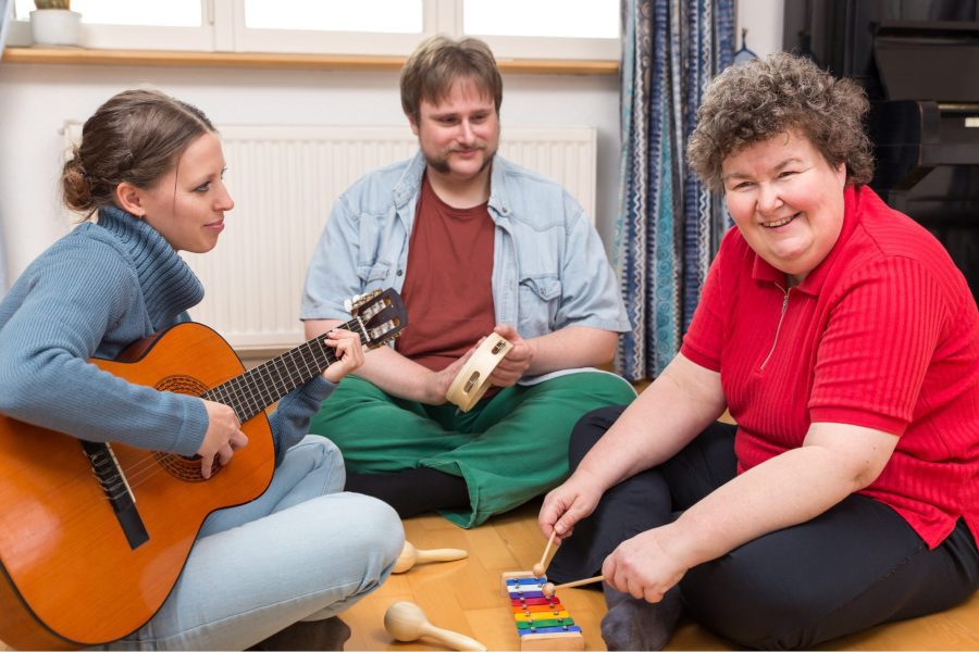 music therapy and mental health group of people healing with music 